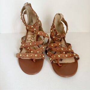 Sam Edelman Daya Gold Stud Brown Suede Strappy Sandals - 7.5